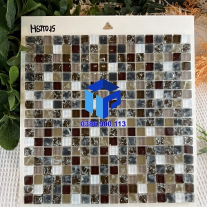 Gạch Mosaic Thủy tinh nâu trắng rạn 15x15x8mm MSTT015