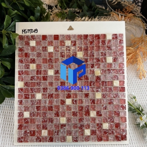 Gạch Mosaic Thủy tinh đỏ rạn 15x15x8mm MSTT019