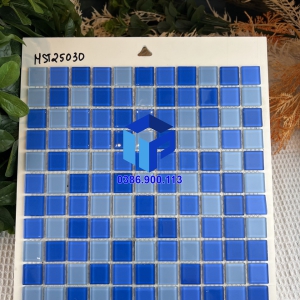 Gạch Mosaic Thủy tinh trộn 3 màu xanh nhạt 25x25mm MST25030