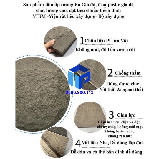 TẤM PU GIẢ ĐÁ TRANG TRÍ, TẤM GIẢ ĐÁ LOẠI DÀY 