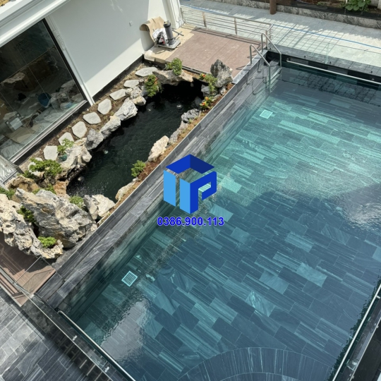 Đá sọc dưa đen vân lát hồ bơi 3060