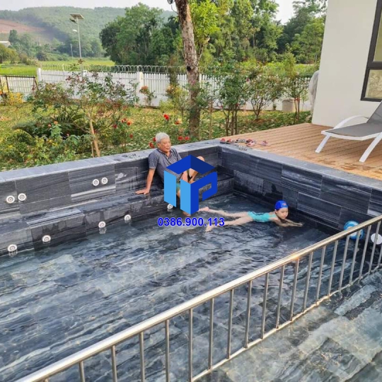 Đá sọc dưa đen vân lát hồ bơi 3060